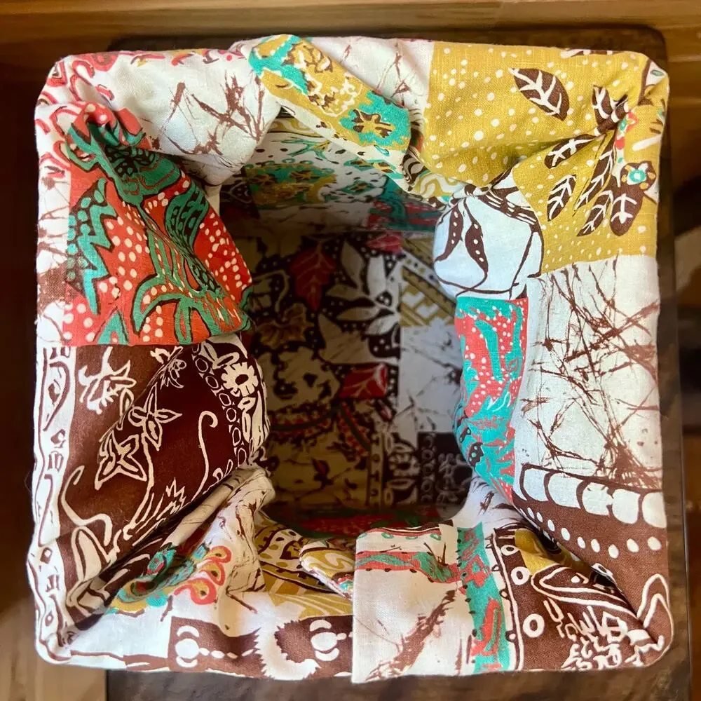 Handmade Wood Crate Basket Bag Box Purse Folk Art Patchwork Lined Rustic Decor
